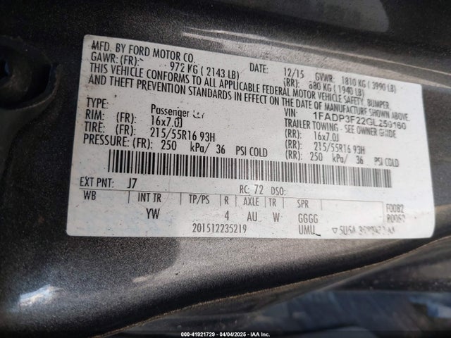 Ford 2016 2016 1FADP3F22GL259160 Image 9
