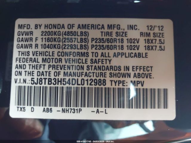 2013 ACURA RDX 5J8TB3H54DL012988 Photo 8