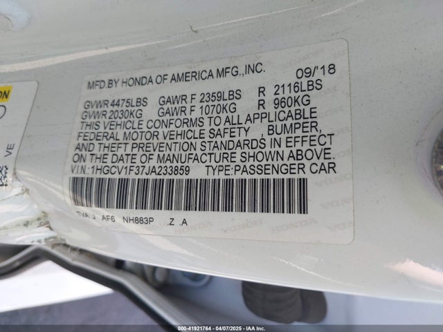 1HGCV1F37JA233859 Honda Accord Sport