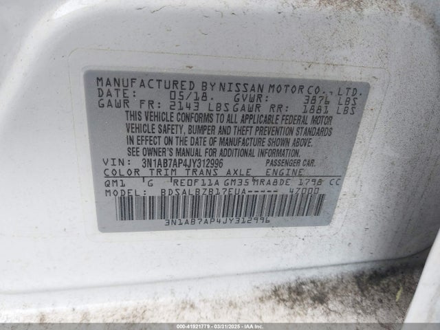 3N1AB7AP4JY312996 Nissan SENTRA S