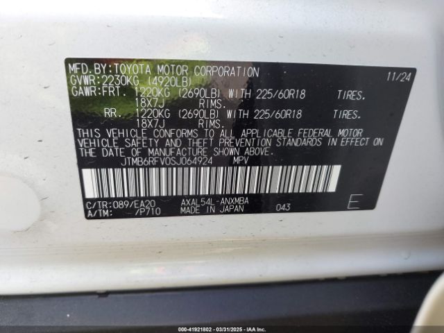 JTMB6RFV0SJ064924 Toyota Rav4 Hybrid Xle Premium