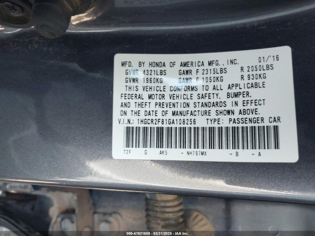 1HGCR2F81GA108256 Honda Accord Ex-l