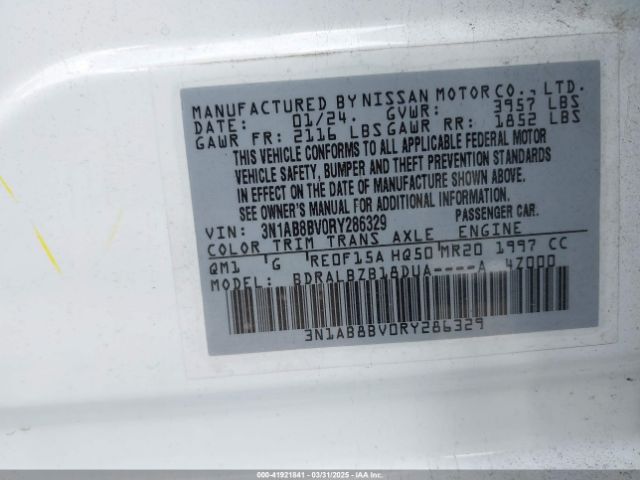 3N1AB8BV0RY286329 Nissan Sentra S Xtronic Cvt