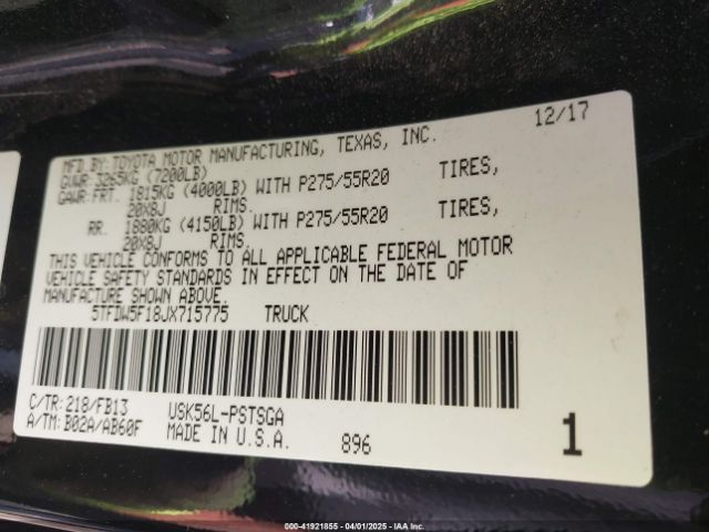 5TFDW5F18JX715775 Toyota Tundra Sr5 5.7l V8