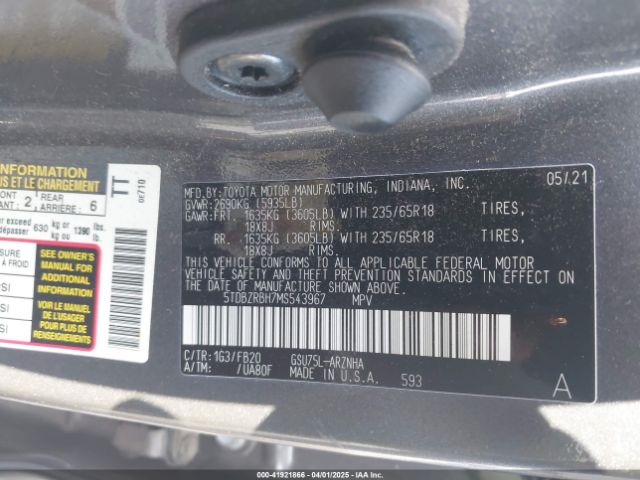 5TDBZRBH7MS543967 Toyota Highlander Le