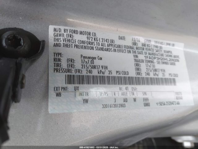 1FADP3H20HL209209 Ford FOCUS SEL