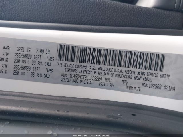 1C4SDHCT9LC259204 Dodge Durango R/t Rwd