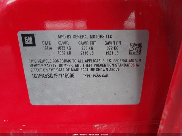 1G1PA5SG7F7116906 Chevrolet Cruze Ls Auto