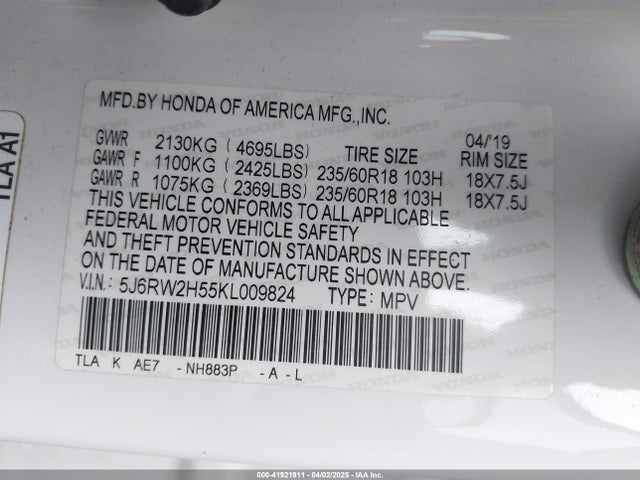 5J6RW2H55KL009824 Honda CR-V EX
