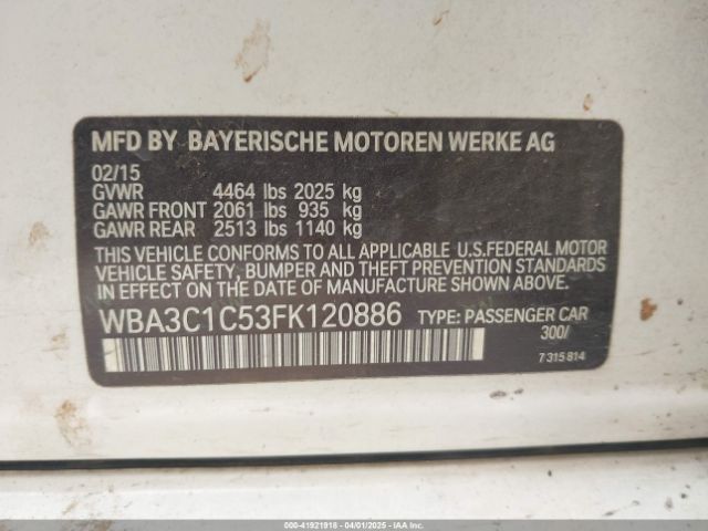 WBA3C1C53FK120886 BMW 328I
