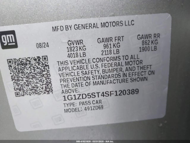 1G1ZD5ST4SF120389 Chevrolet Malibu Fwd 1lt