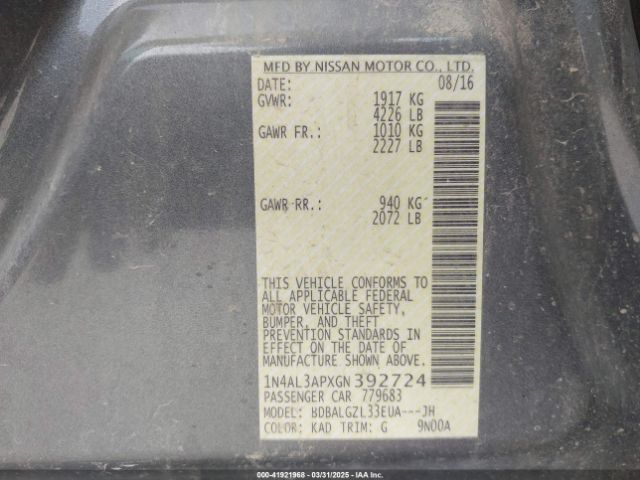 1N4AL3APXGN392724 Nissan Altima 2.5 S