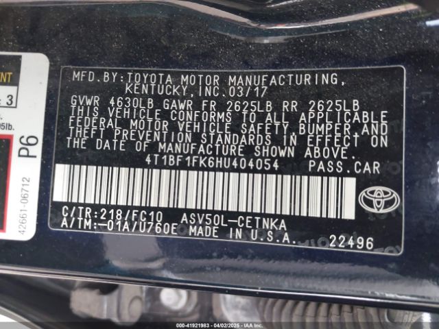4T1BF1FK6HU404054 Toyota CAMRY LE