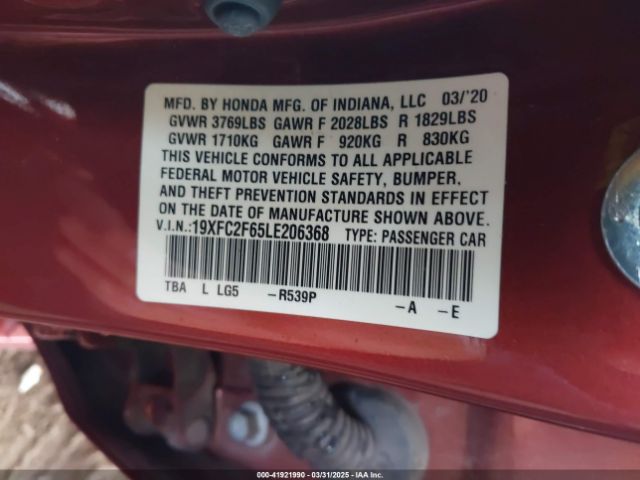 19XFC2F65LE206368 Honda Civic Lx