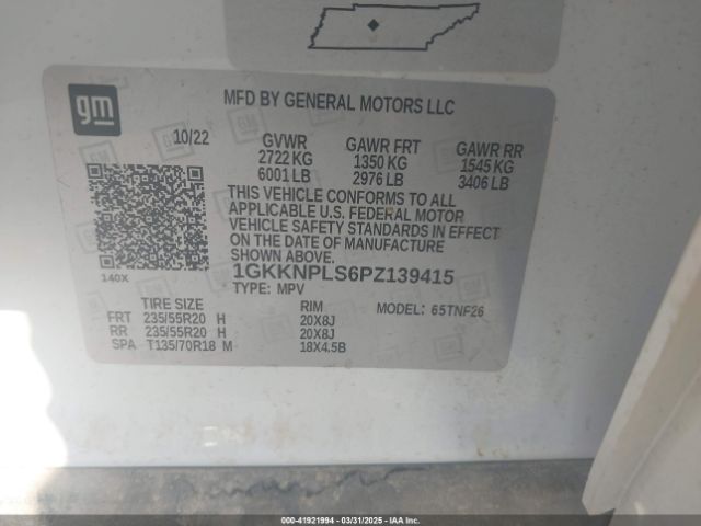 1GKKNPLS6PZ139415 GMC Acadia Fwd Denali