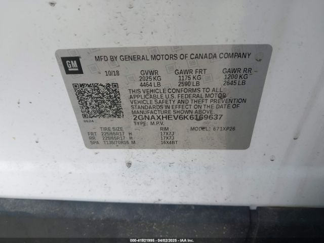 2GNAXHEV6K6169637 Chevrolet EQUINOX LS