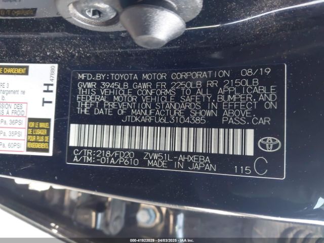 JTDKARFU6L3104385 Toyota Prius Le