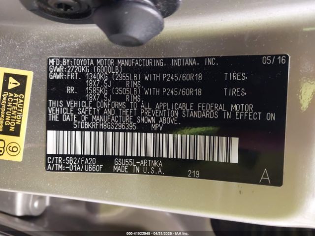 5TDBKRFH8GS296395 Toyota Highlander Le Plus V6
