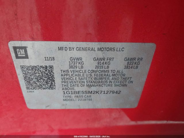 1G1BE5SM2K7127942 Chevrolet CRUZE LT