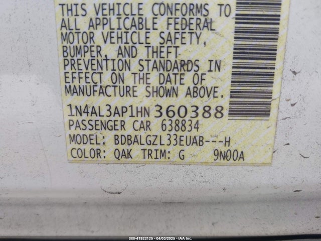 1N4AL3AP1HN360388 Nissan Altima 2.5 S