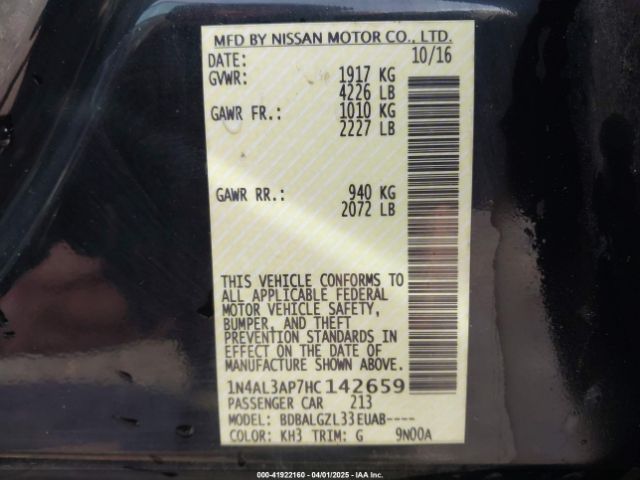1N4AL3AP7HC142659 Nissan Altima 2.5 S