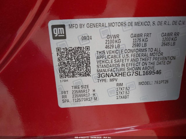 3GNAXHEG7SL169546 Chevrolet Equinox Fwd Lt