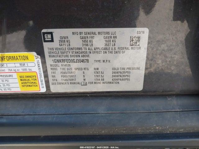1GNKRFED0GJ304678 Chevrolet Traverse Ls