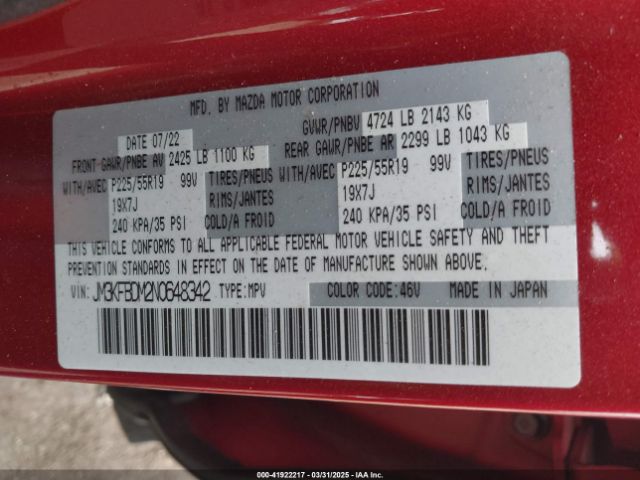 JM3KFBDM2N0648342 Mazda Cx-5 2.5 S Premium