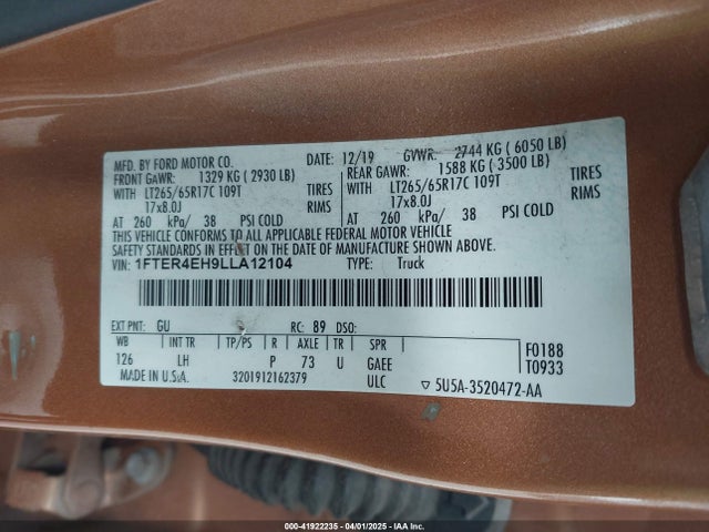 1FTER4EH9LLA12104 Ford Ranger Xlt