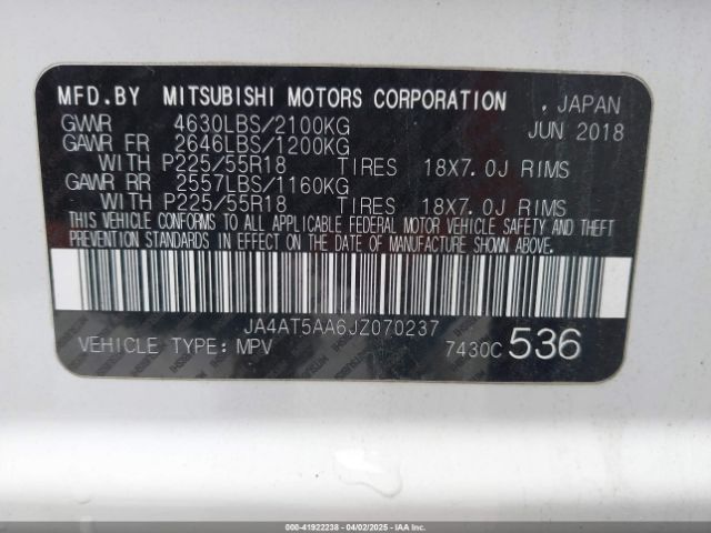 JA4AT5AA6JZ070237 Mitsubishi Eclipse Cross Se/sel