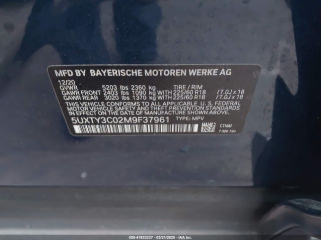 5UXTY3C02M9F37961 BMW X3 Sdrive30i