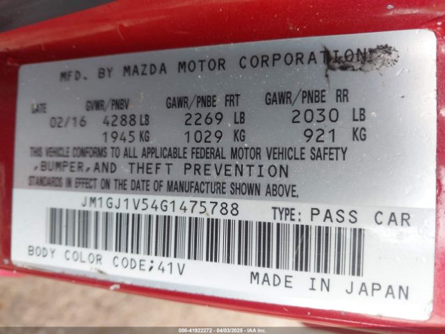 JM1GJ1V54G1475788 Mazda MAZDA6