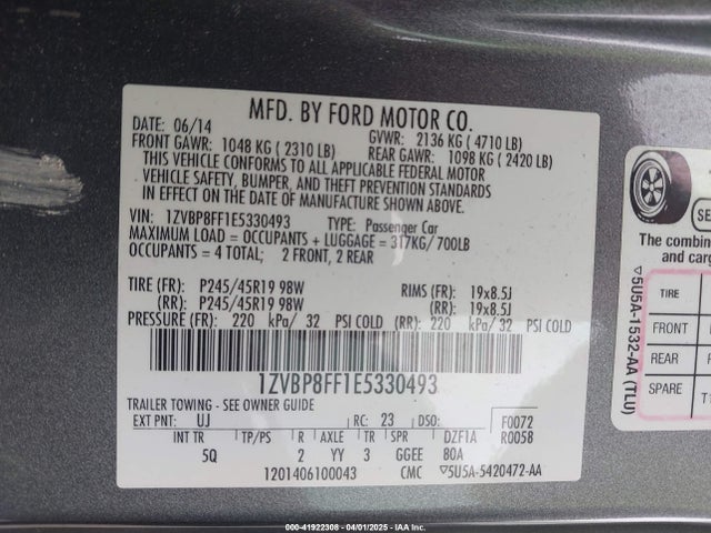 1ZVBP8FF1E5330493 Ford Mustang Gt Premium