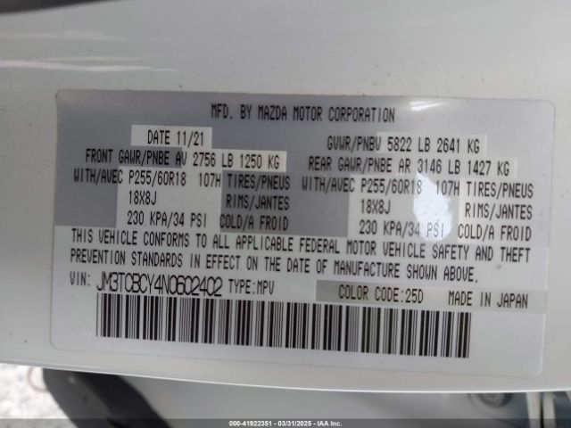 JM3TCBCY4N0602402 Mazda Cx-9 Touring