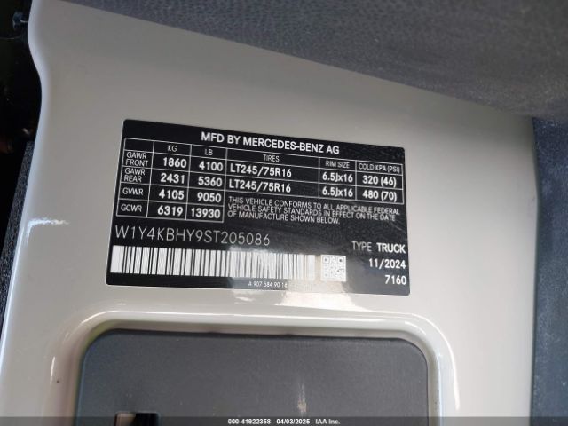 W1Y4KBHY9ST205086 Mercedes-Benz Sprinter 2500 Standard Roof 4-cyl Diesel