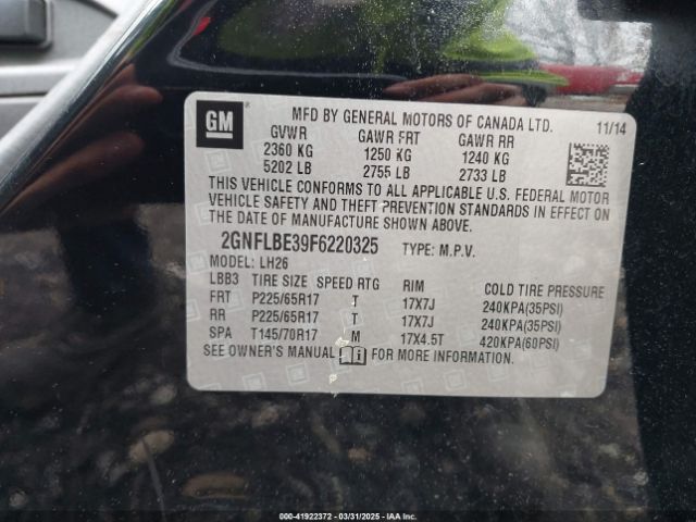 2GNFLBE39F6220325 Chevrolet EQUINOX 1LT