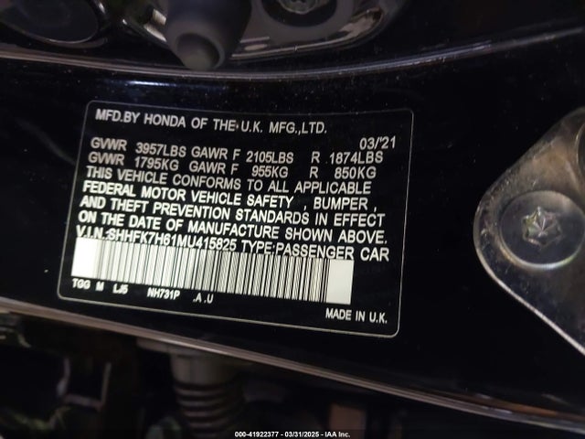 SHHFK7H61MU415825 Honda CIVIC EX