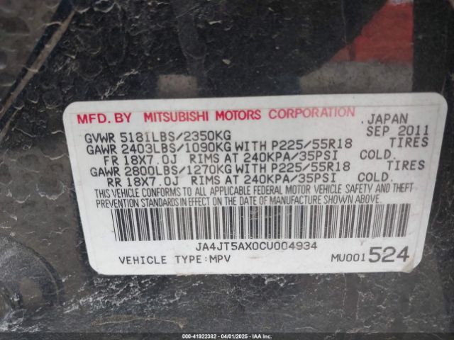 2012 MITSUBISHI OUTLANDER JA4JT5AX0CU004934 Photo 8