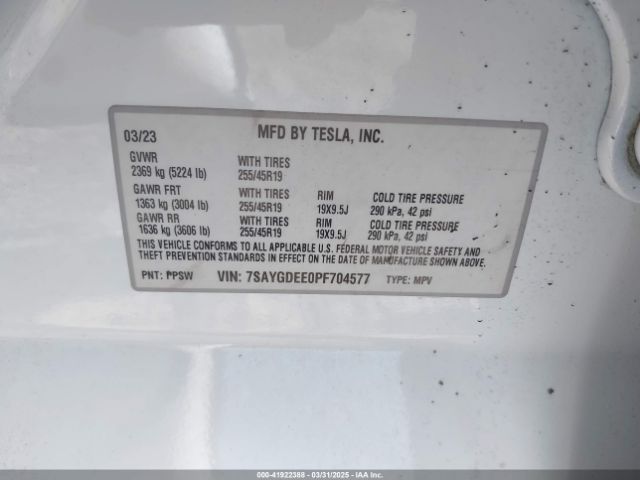 7SAYGDEE0PF704577 Tesla Model Y Awd/long Range Dual Motor All-wheel Drive