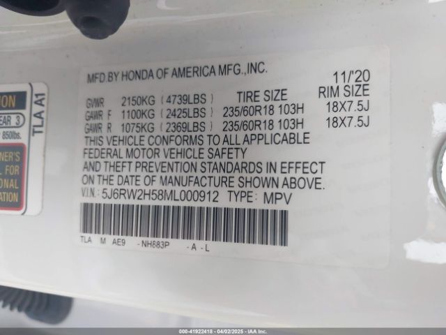 5J6RW2H58ML000912 Honda Cr-v Awd Ex