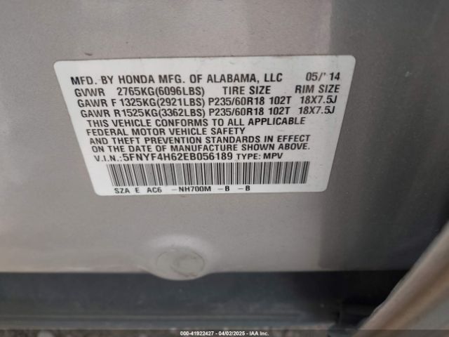 5FNYF4H62EB056189 Honda Pilot Ex-l