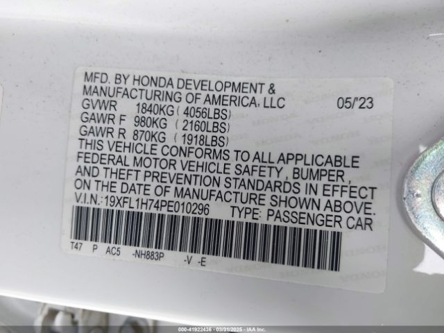 19XFL1H74PE010296 Honda Civic Ex-l /ex-l W/o Bsi
