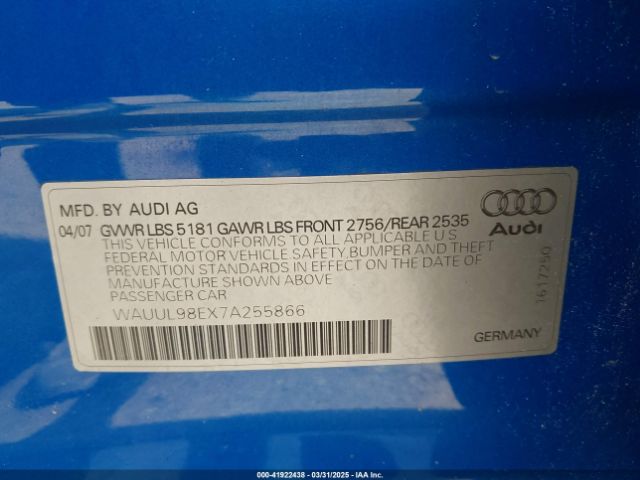 2007 AUDI S4 WAUUL98EX7A255866 Photo 8