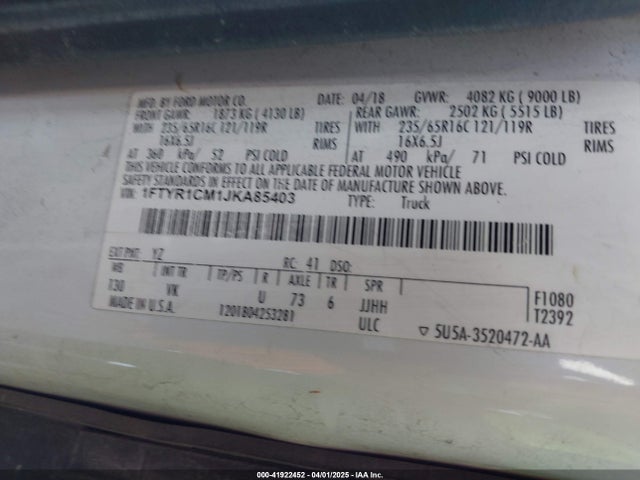 Ford Transit-250 2018 1FTYR1CM1JKA85403 Image 9