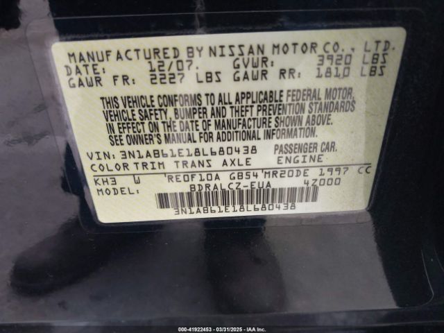 2008 NISSAN SENTRA 3N1AB61E18L680438 Photo 8