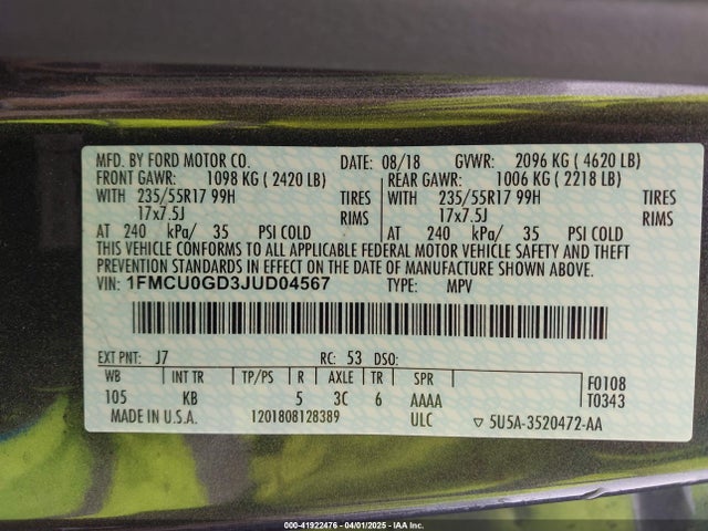 1FMCU0GD3JUD04567 Ford ESCAPE SE