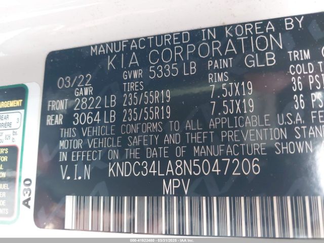 KNDC34LA8N5047206 KIA Ev6 Wind