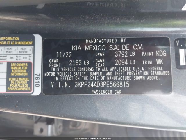 3KPF24AD3PE566815 KIA Forte Lxs