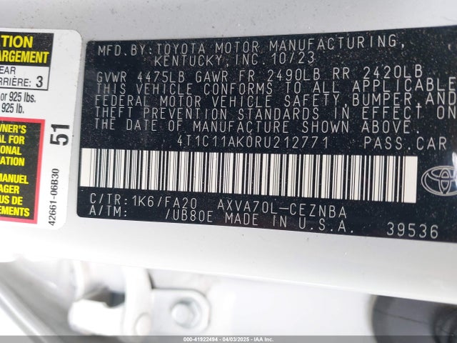 4T1C11AK0RU212771 Toyota CAMRY LE