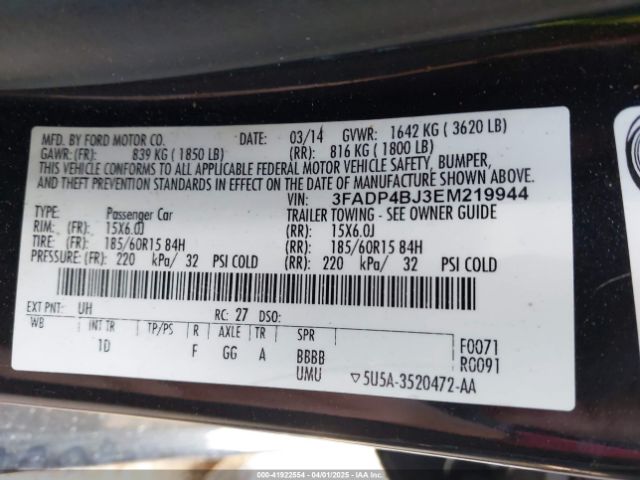 3FADP4BJ3EM219944 Ford FIESTA SE